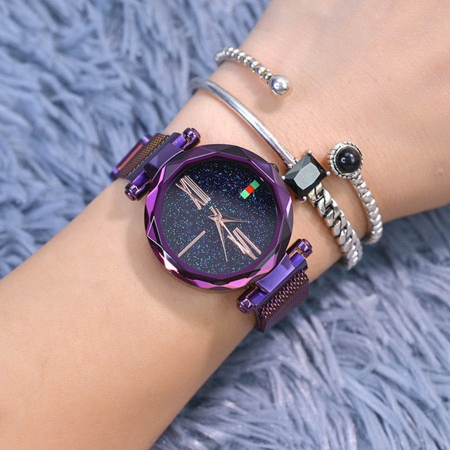 Luxury Women Quartz Watches Starry Sky Stainless Steel Magnetic