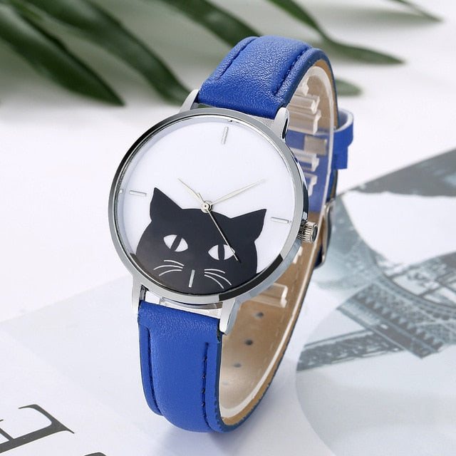 Cute glasses cat women's watch