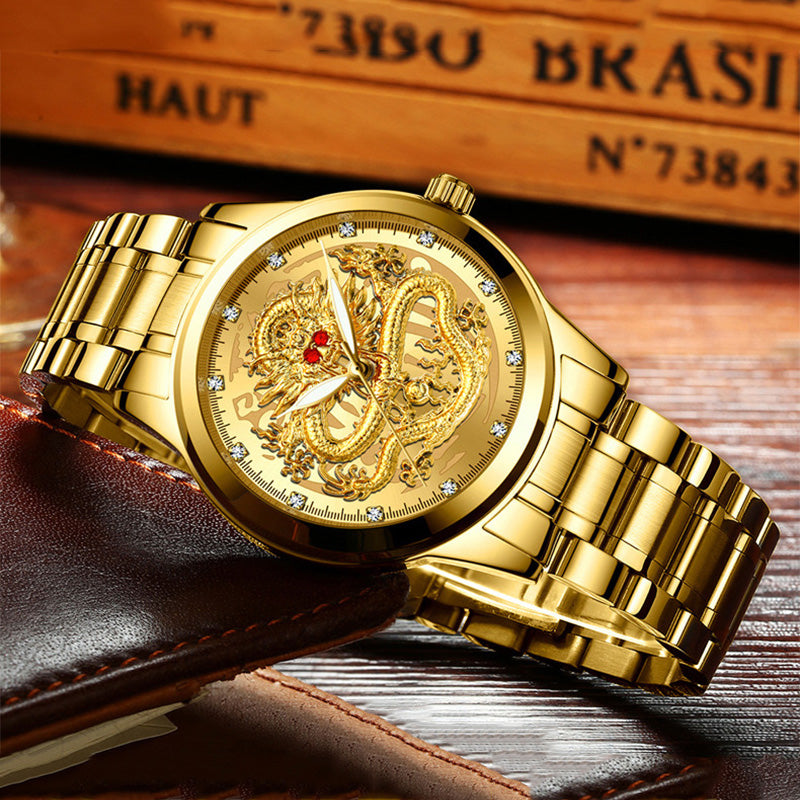 Luxury Watches Men Gold Dragon Waterproof Watch Mens